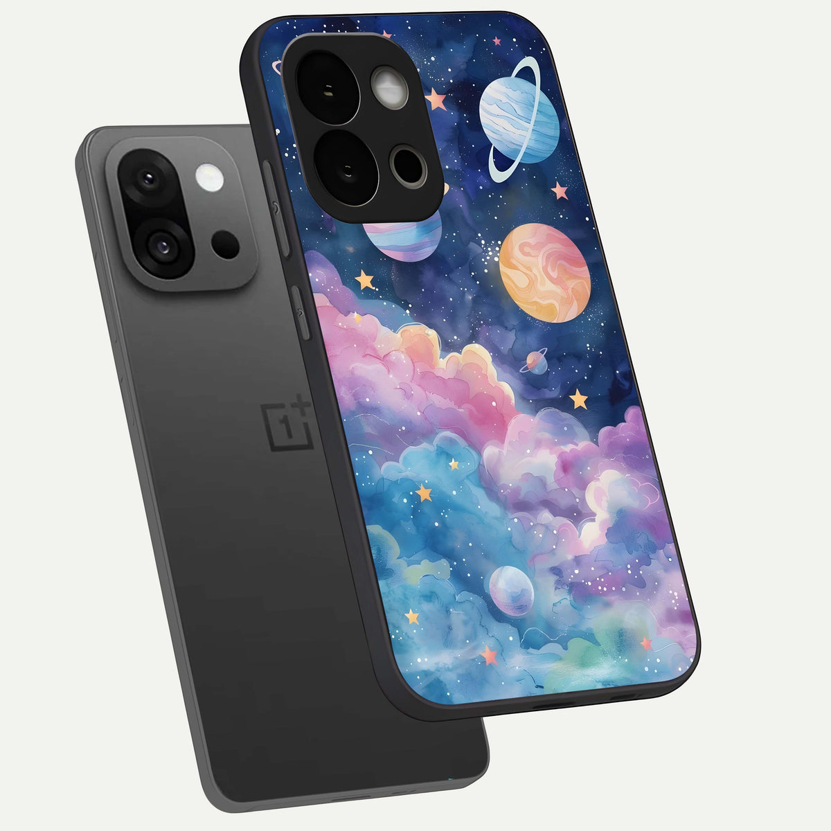  Cosmic Planet Dreams phone case For OnePlus 13S showing premium glass back cover with detailed artwork