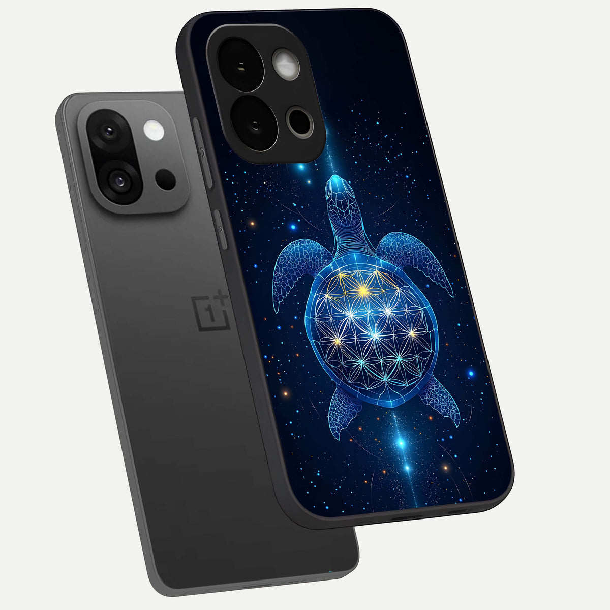  Crimson Blue Turtle phone case For OnePlus 13S showing premium glass back cover with detailed artwork