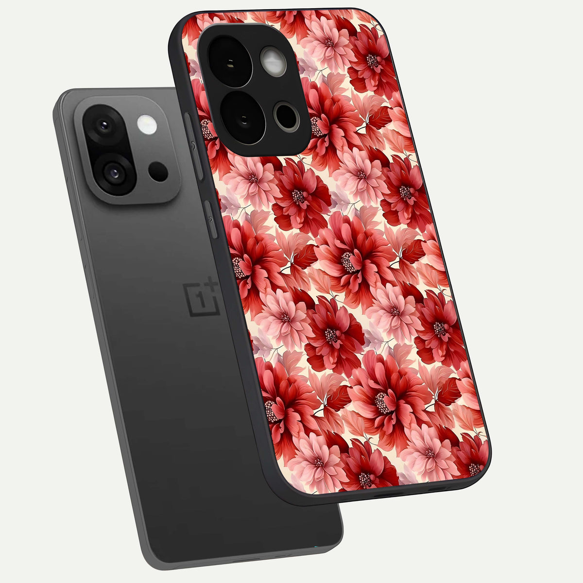 Crimson Love Petals phone case For OnePlus 13S showing premium glass back cover with detailed artwork