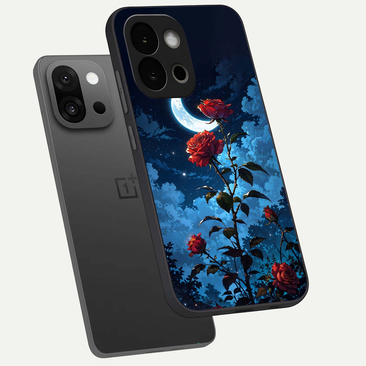  Crimson Rose Moon phone case For OnePlus 13S showing premium glass back cover with detailed artwork
