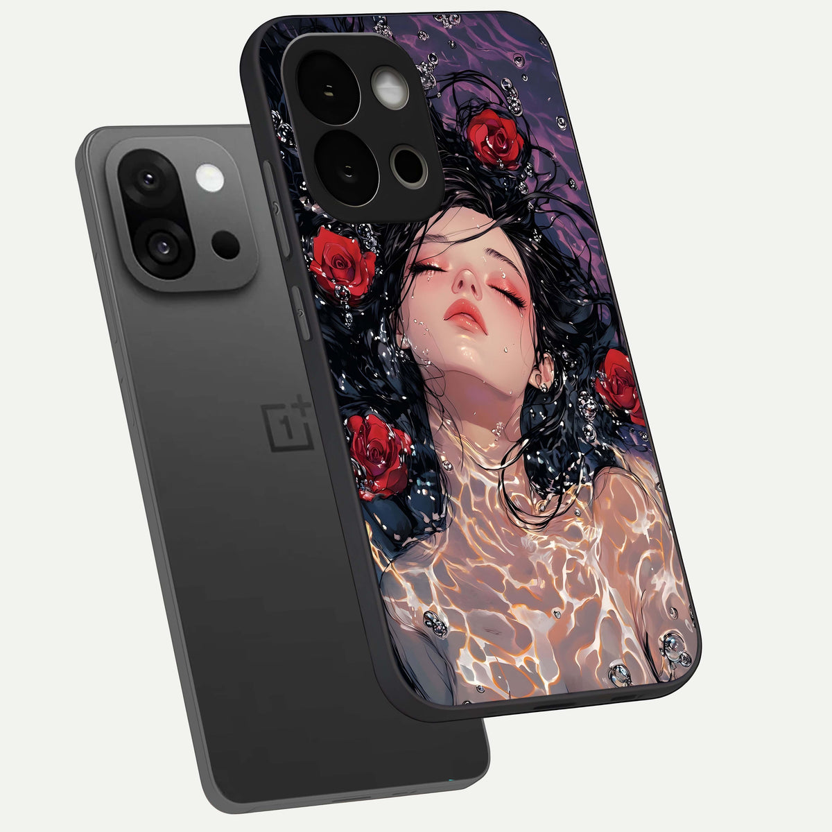  Crimson Rose Serenity phone case For OnePlus 13S showing premium glass back cover with detailed artwork
