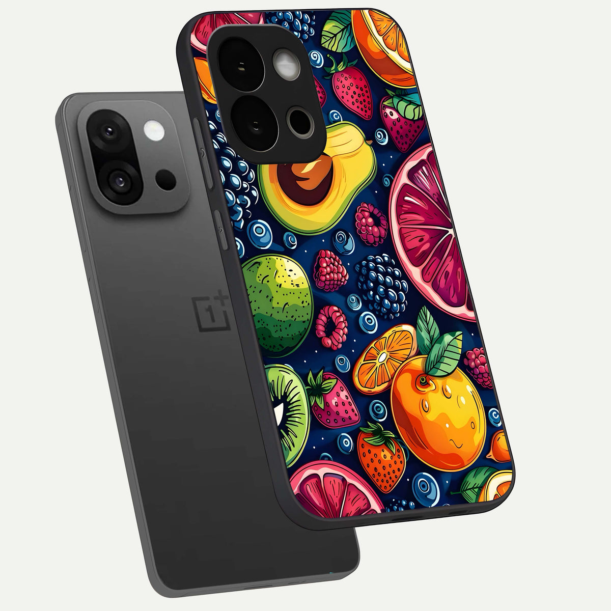  Cute Fruits Art phone case For OnePlus 13S showing premium glass back cover with detailed artwork
