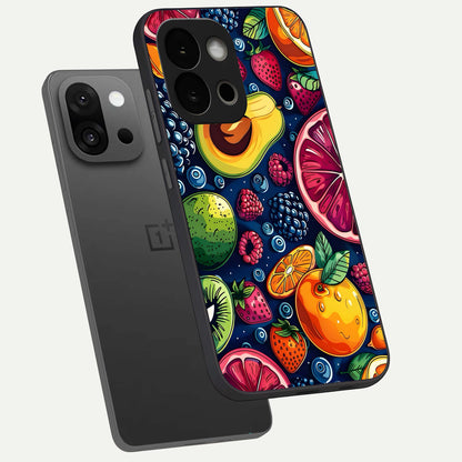  Cute Fruits Art phone case For OnePlus 13S showing premium glass back cover with detailed artwork