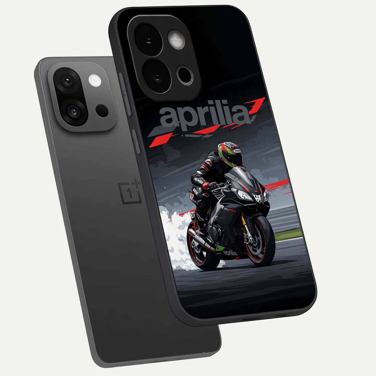  Dark Aprilla phone case For OnePlus 13S showing premium glass back cover with detailed artwork