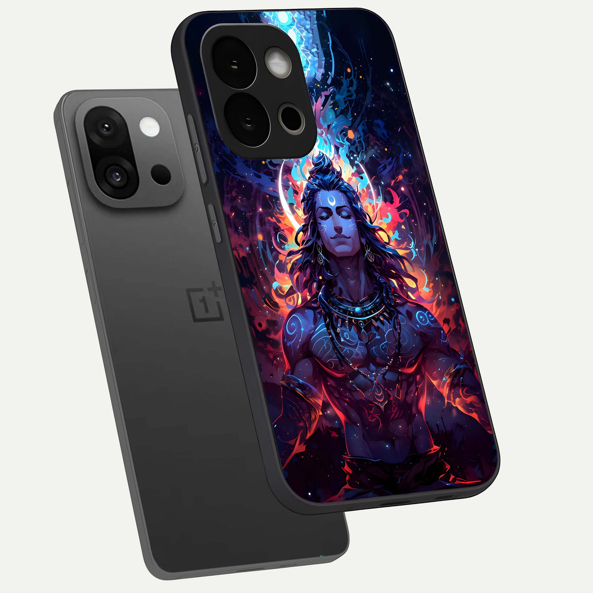  Divine Fire Shiv phone case For OnePlus 13S showing premium glass back cover with detailed artwork