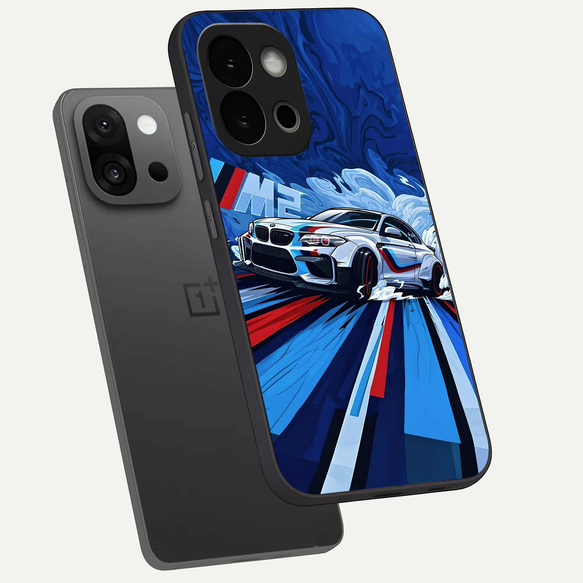  Drift Power Rush phone case For OnePlus 13S showing premium glass back cover with detailed artwork
