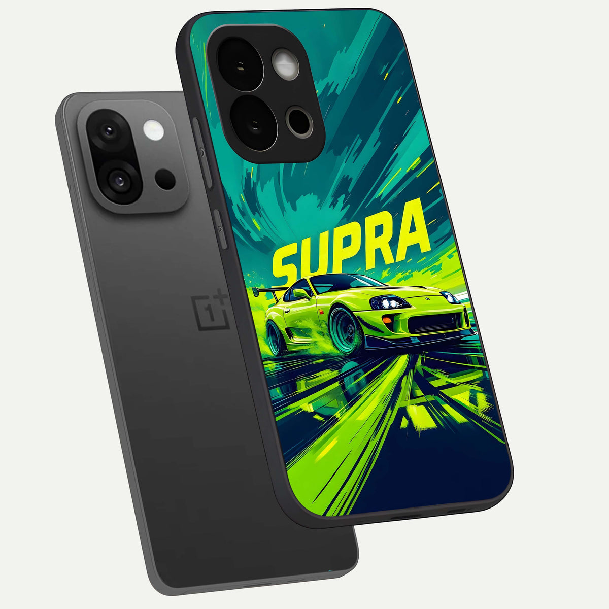  Electric Supra Thunder phone case For OnePlus 13S showing premium glass back cover with detailed artwork