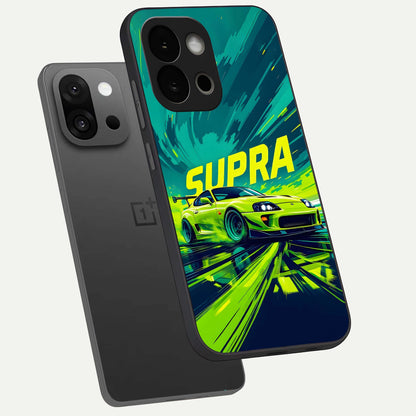  Electric Supra Thunder phone case For OnePlus 13S showing premium glass back cover with detailed artwork