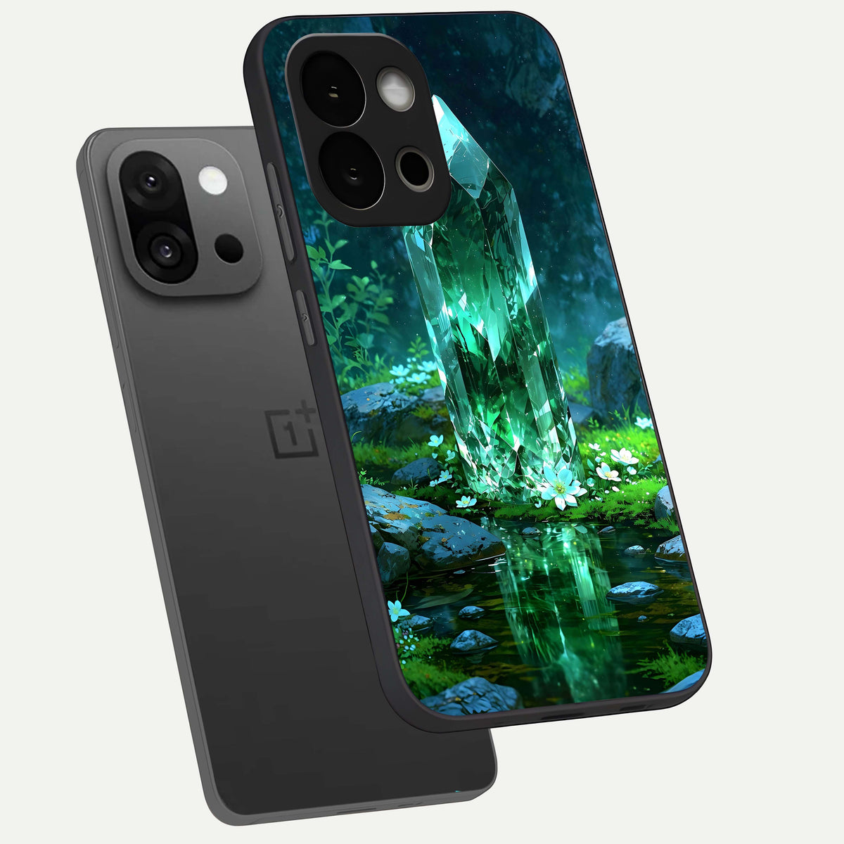  Emerald Light Crystal phone case For OnePlus 13S showing premium glass back cover with detailed artwork