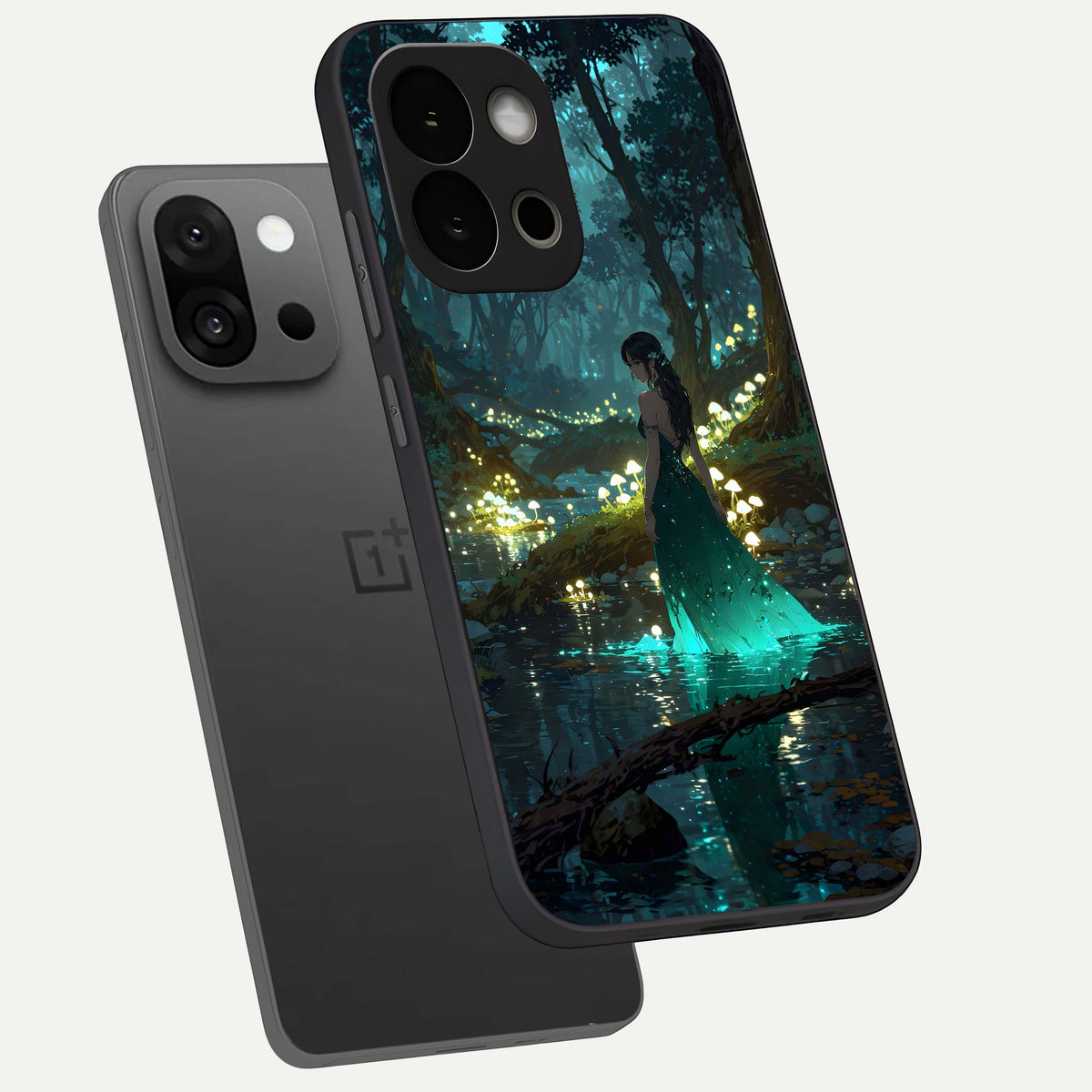  Enchanted Forest Glow phone case For OnePlus 13S showing premium glass back cover with detailed artwork