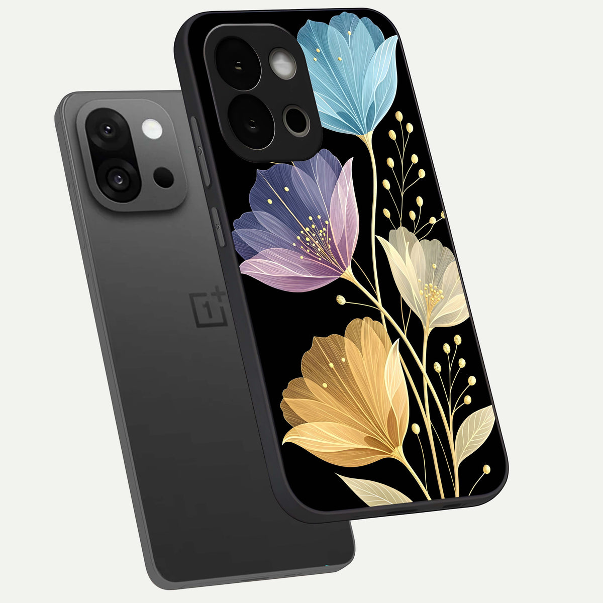  Flower Bloom Glow phone case For OnePlus 13S showing premium glass back cover with detailed artwork