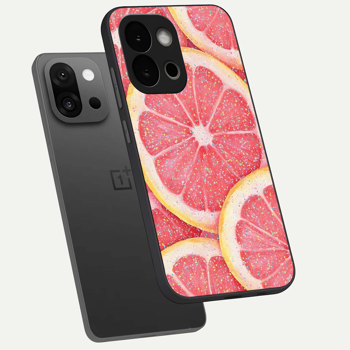  Glitter Grapefruit phone case For OnePlus 13S showing premium glass back cover with detailed artwork