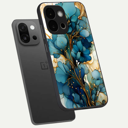  Golden Bloom Symphony phone case For OnePlus 13S showing premium glass back cover with detailed artwork