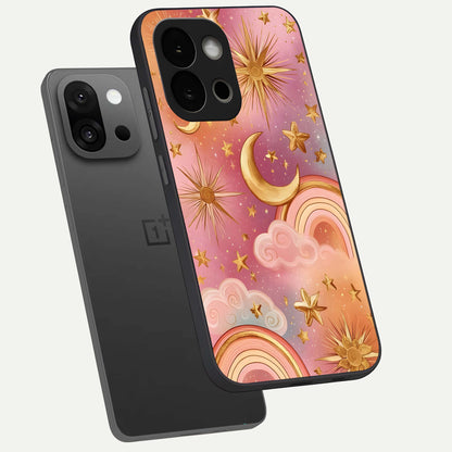  Golden Celestial Dreams phone case For OnePlus 13S showing premium glass back cover with detailed artwork