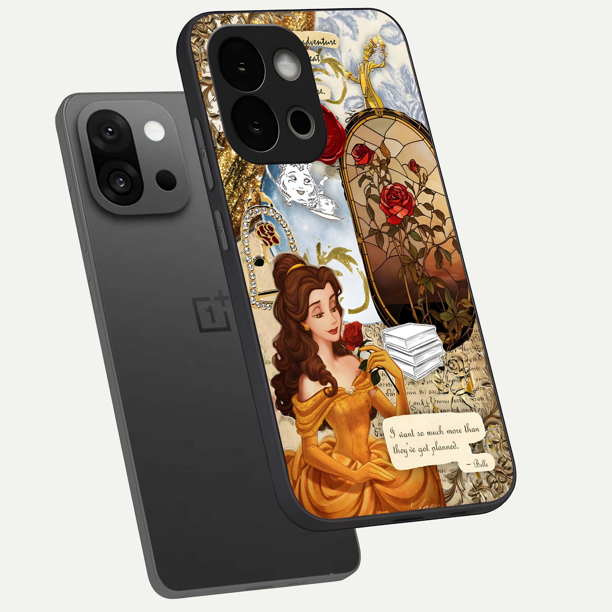  Golden Dream Belle phone case For OnePlus 13S showing premium glass back cover with detailed artwork