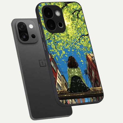  Golden Leaves Glow phone case For OnePlus 13S showing premium glass back cover with detailed artwork