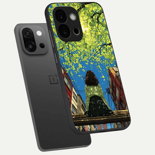 Golden Leaves Glow phone case For OnePlus 13S showing premium glass back cover with detailed artwork