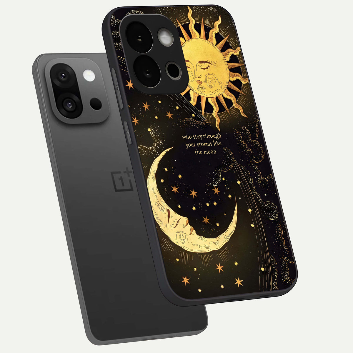  Golden Lunar Love phone case For OnePlus 13S showing premium glass back cover with detailed artwork