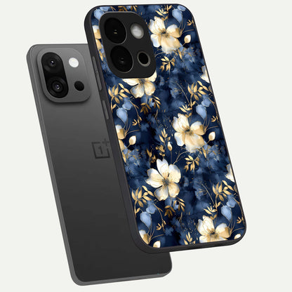  Golden Midnight Bloom phone case For OnePlus 13S showing premium glass back cover with detailed artwork