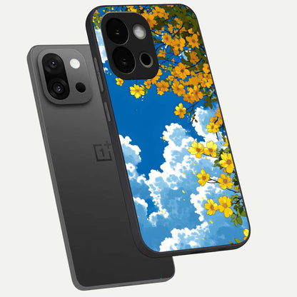  Golden Petal Sky phone case For OnePlus 13S showing premium glass back cover with detailed artwork