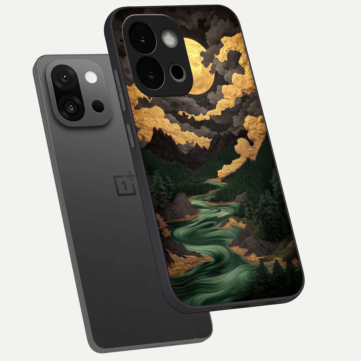  Golden River Moon phone case For OnePlus 13S showing premium glass back cover with detailed artwork