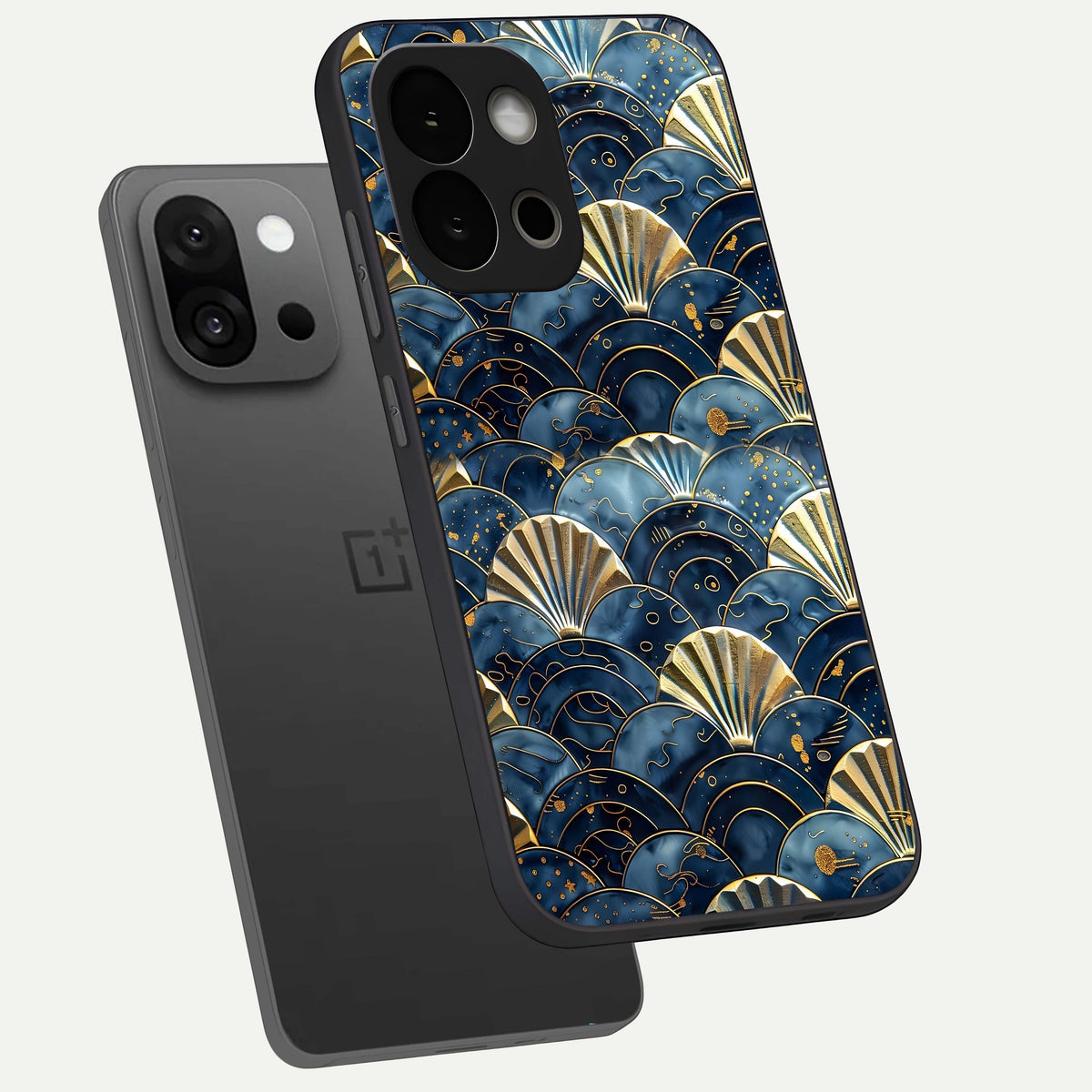  Golden Wave Luxe phone case For OnePlus 13S showing premium glass back cover with detailed artwork