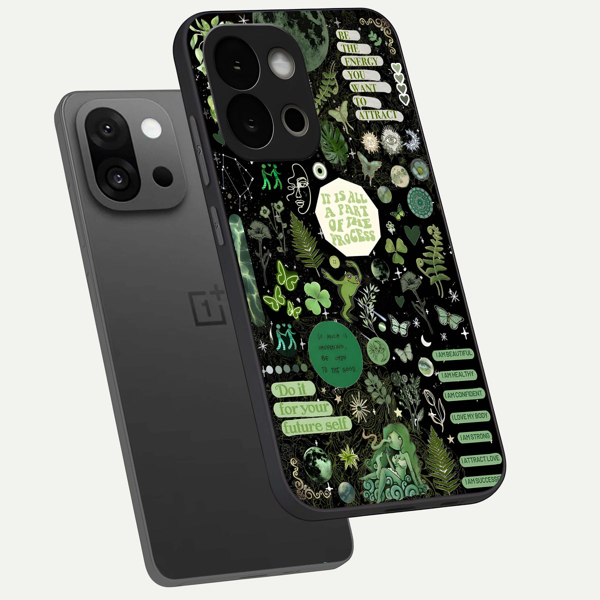  Green Mandala Pattern phone case For OnePlus 13S showing premium glass back cover with detailed artwork