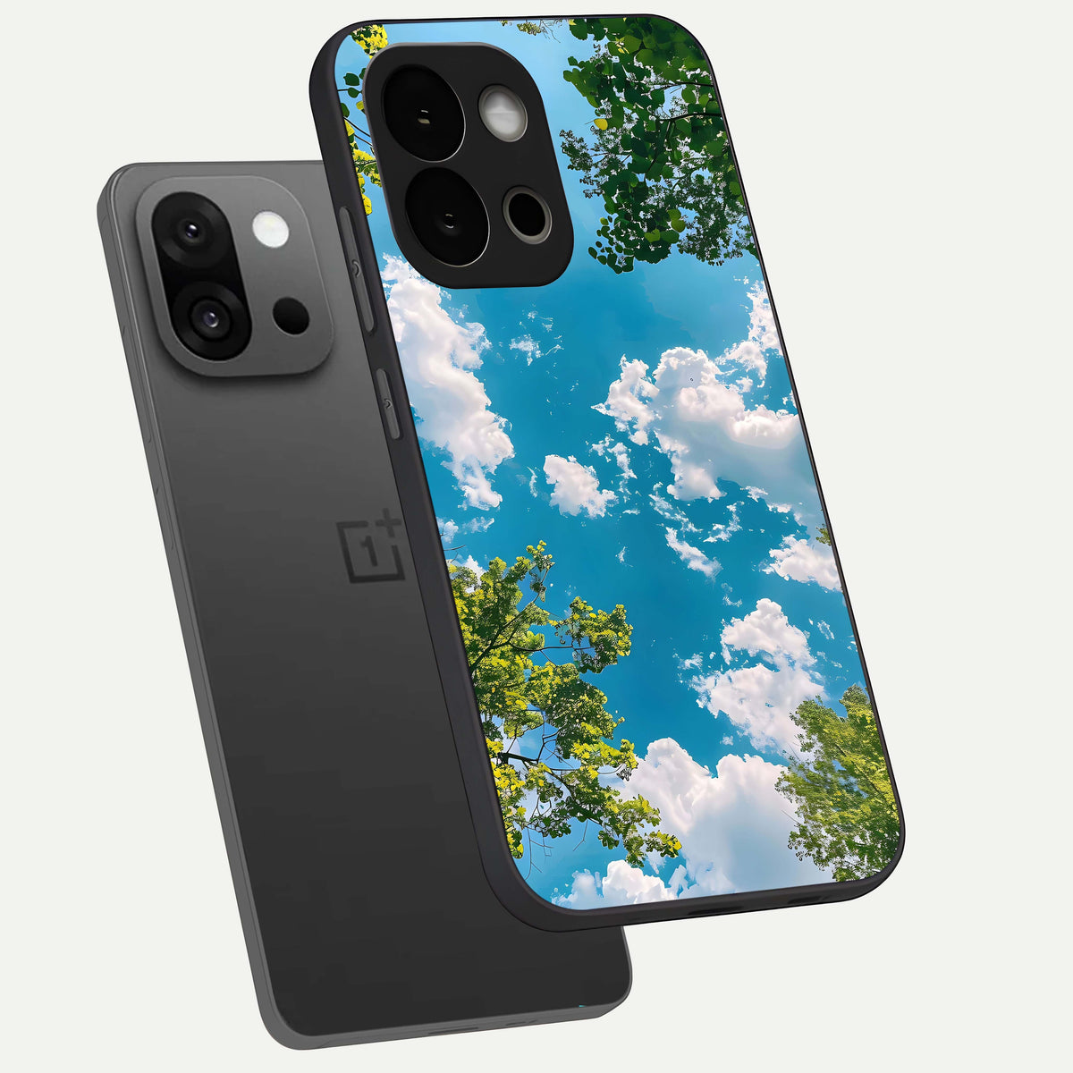  Green Moon Energy phone case For OnePlus 13S showing premium glass back cover with detailed artwork