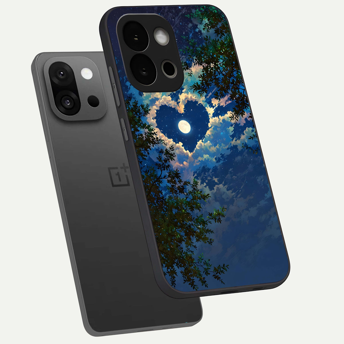  Heart With Moon Sky phone case For OnePlus 13S showing premium glass back cover with detailed artwork