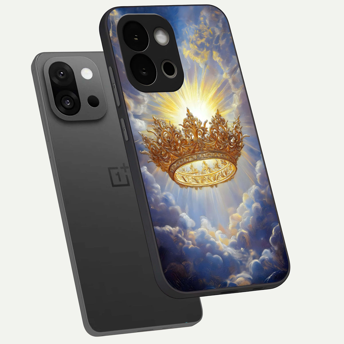  Heavenly Crown Light phone case For OnePlus 13S showing premium glass back cover with detailed artwork