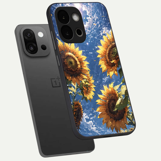  Heavenly Sunflower Rise phone case For OnePlus 13S showing premium glass back cover with detailed artwork