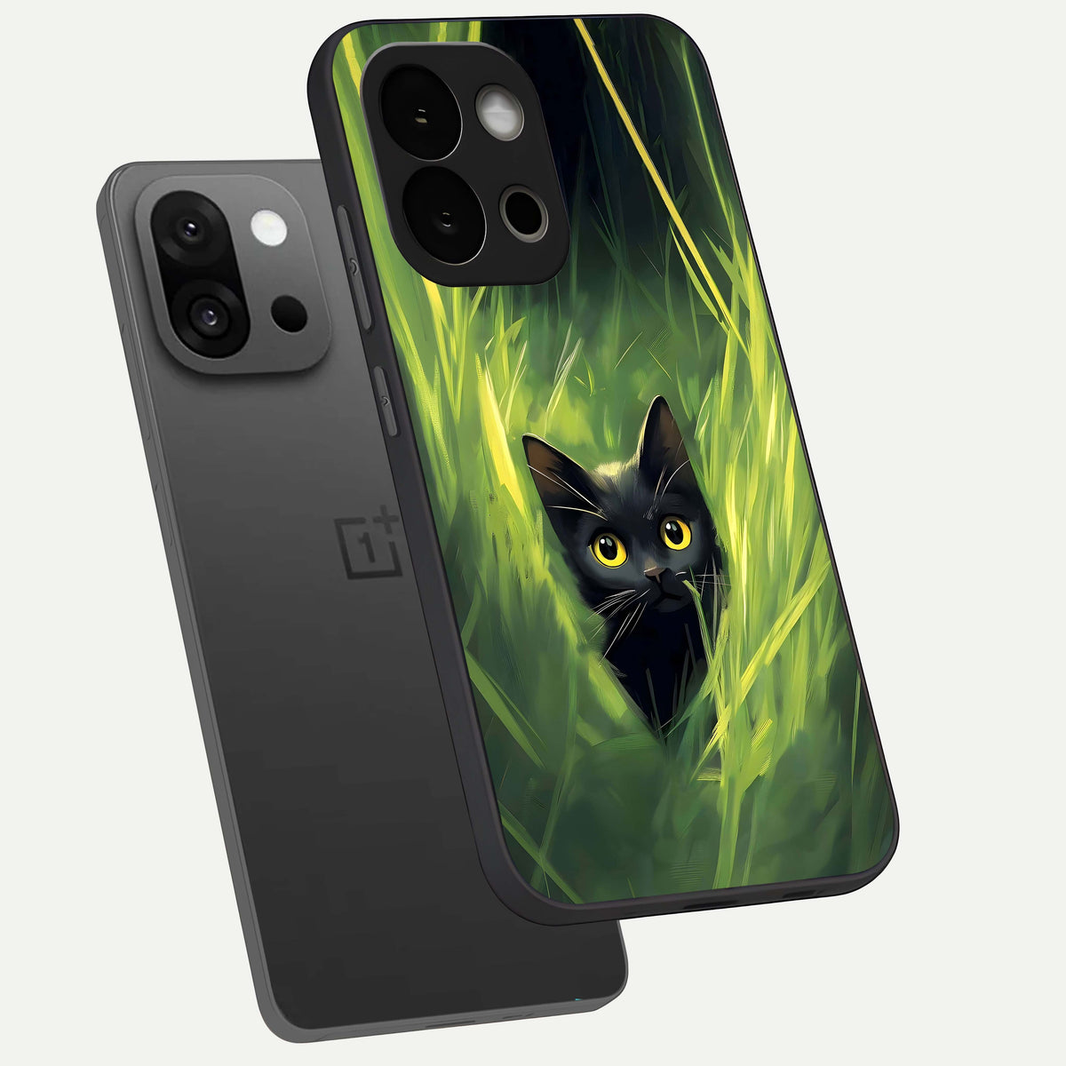  Hidden Cat Whisper phone case For OnePlus 13S showing premium glass back cover with detailed artwork
