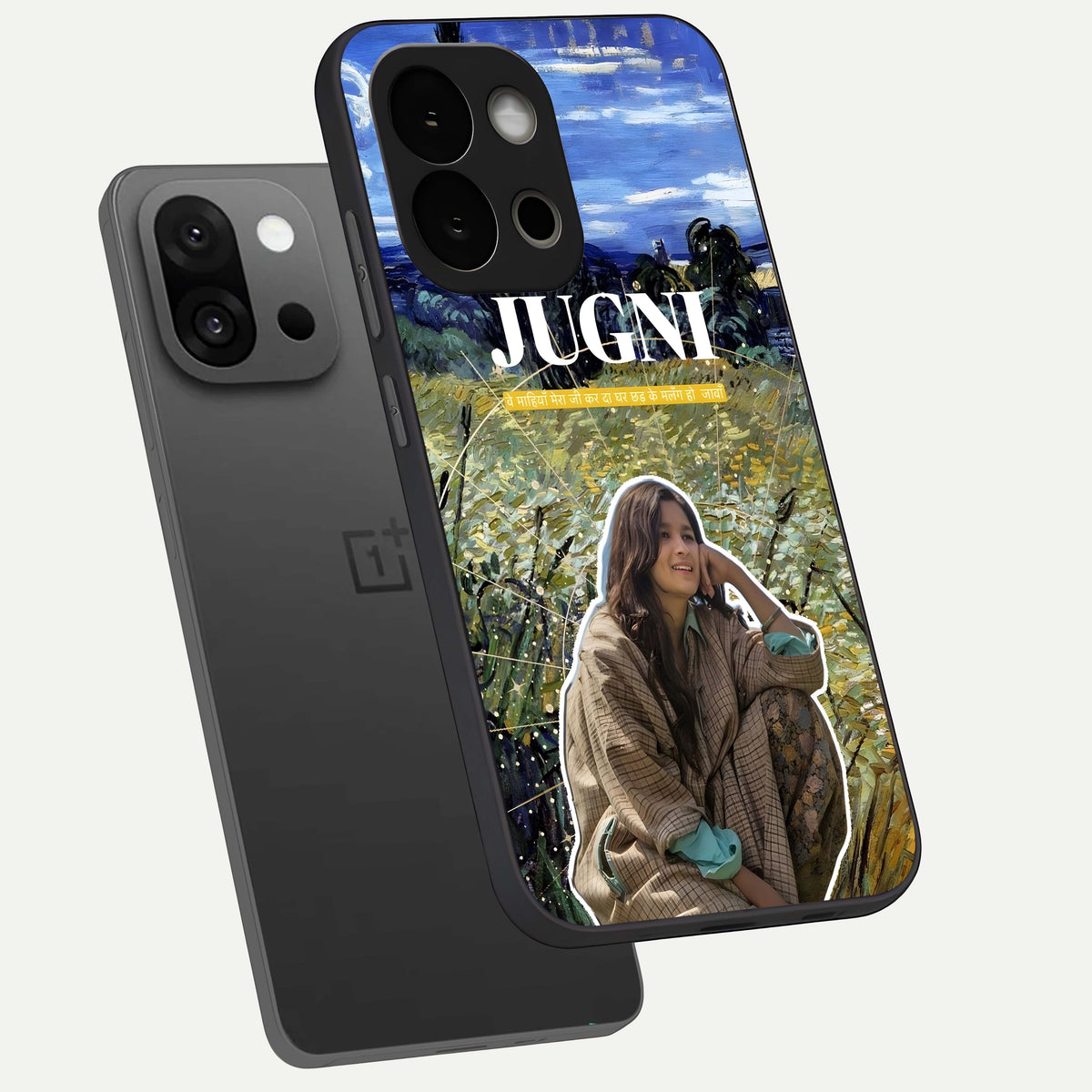  Jugni Soul Vibes phone case For OnePlus 13S showing premium glass back cover with detailed artwork