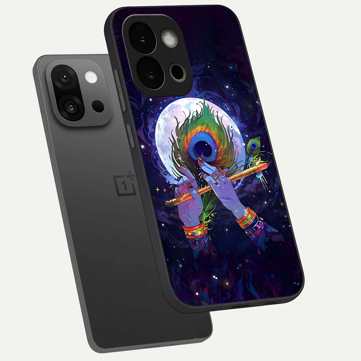  Krishna Hands Art phone case For OnePlus 13S showing premium glass back cover with detailed artwork
