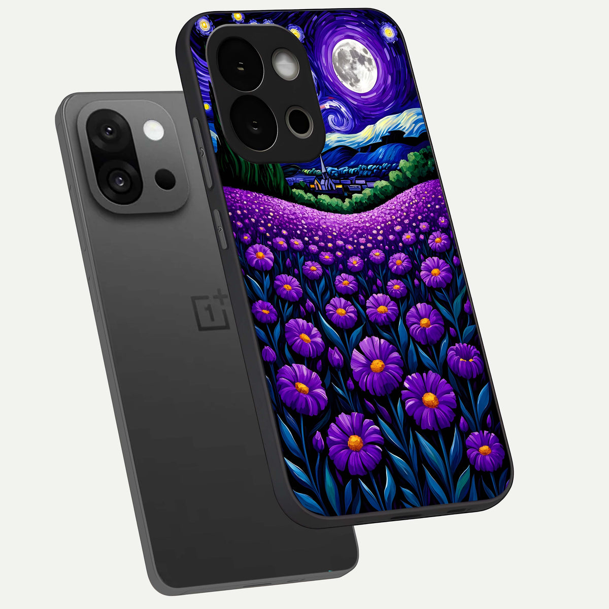  Lavender Moon Field phone case For OnePlus 13S showing premium glass back cover with detailed artwork