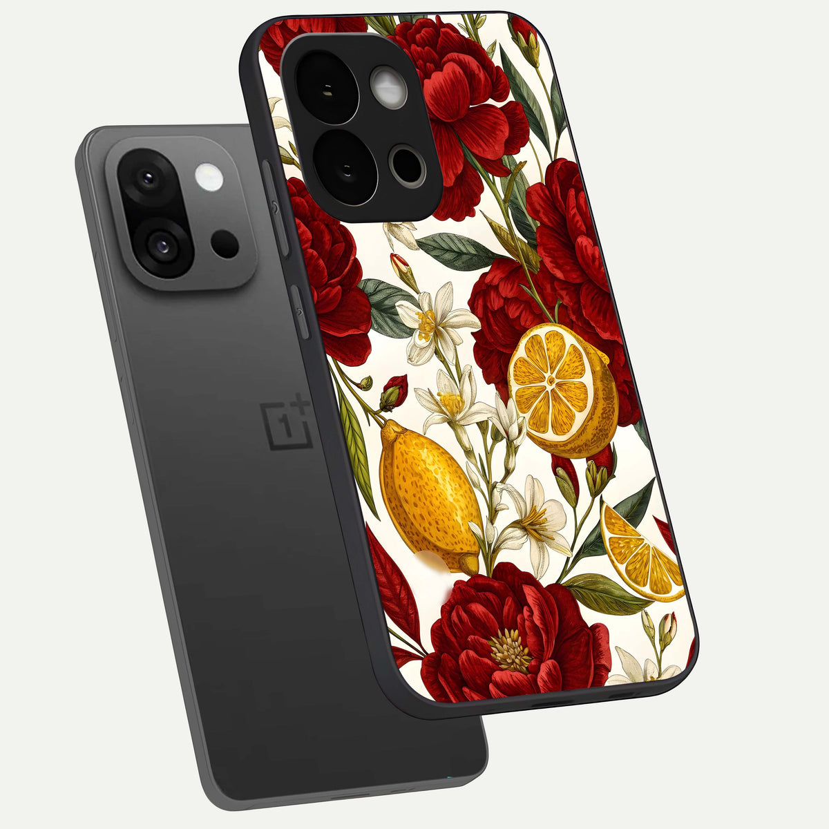  Lemon Rose Charm phone case For OnePlus 13S showing premium glass back cover with detailed artwork
