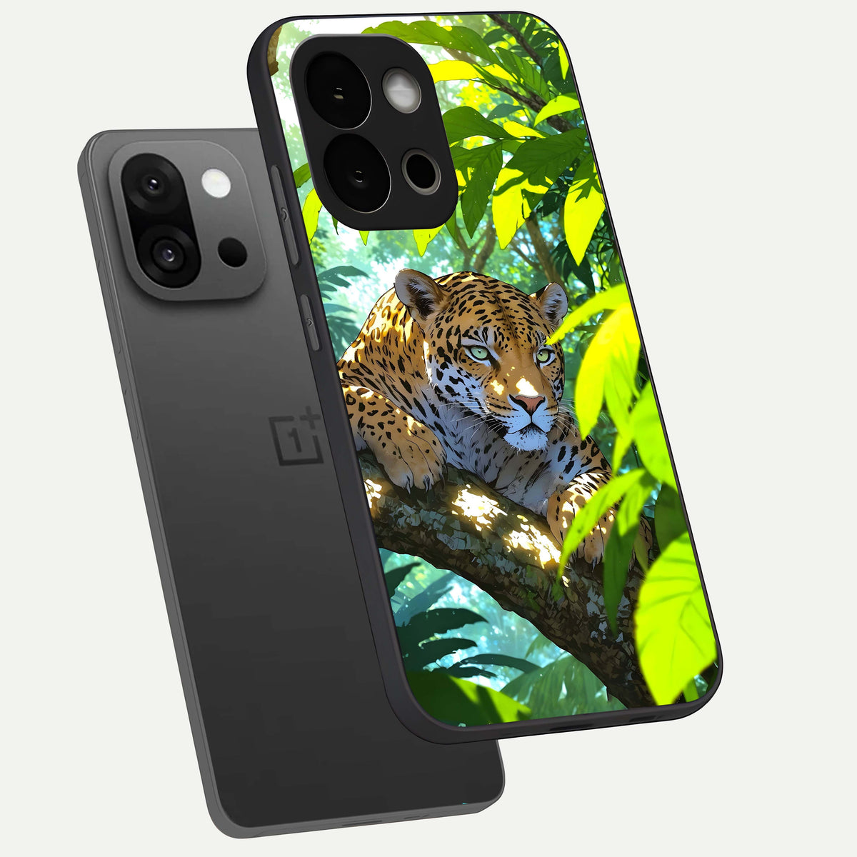  Leopard in Jungle phone case For OnePlus 13S showing premium glass back cover with detailed artwork