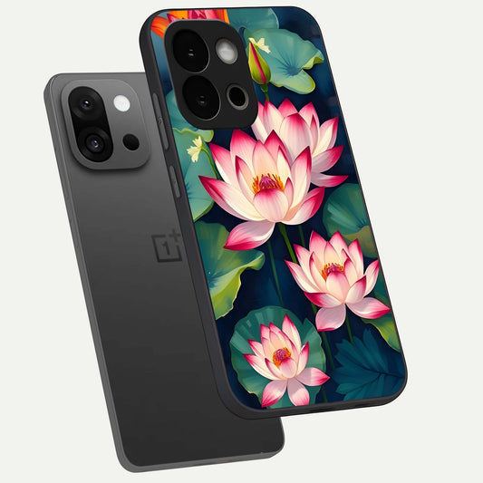  Lotus Dream Serenity phone case For OnePlus 13S showing premium glass back cover with detailed artwork