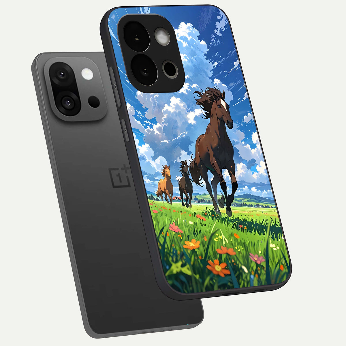  Majestic Horses Galloping phone case For OnePlus 13S showing premium glass back cover with detailed artwork