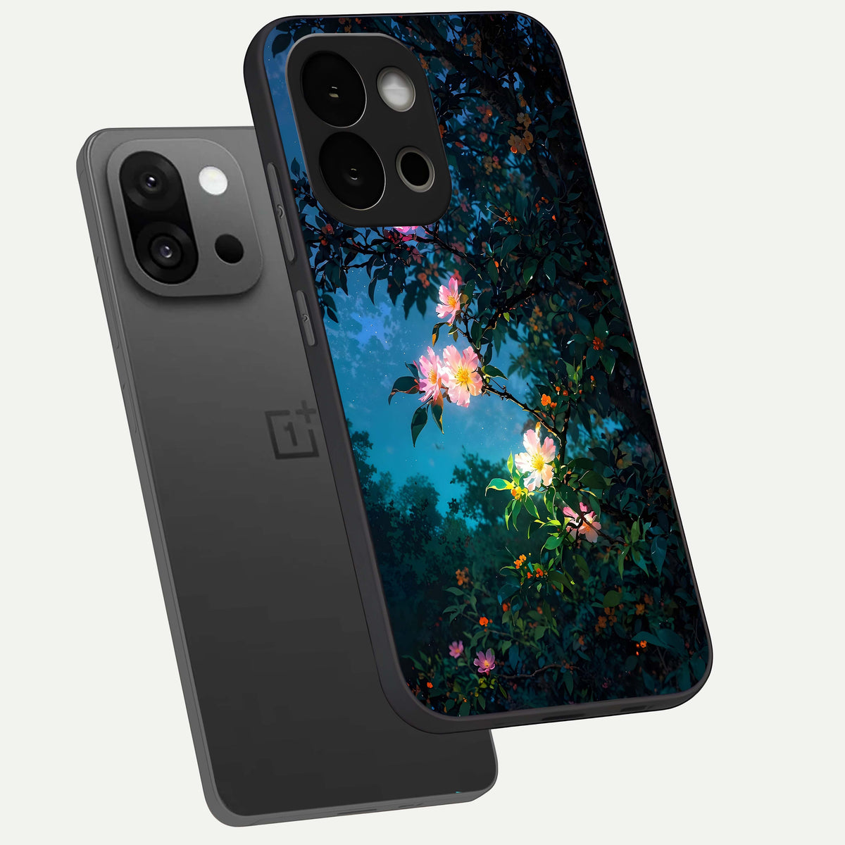  Midnight Bloom Glow phone case For OnePlus 13S showing premium glass back cover with detailed artwork