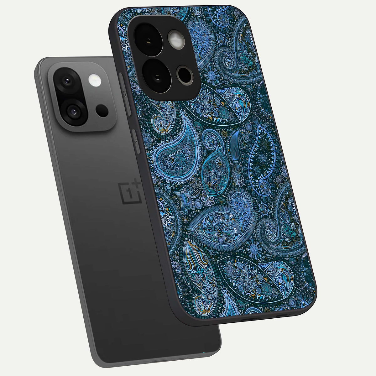  Midnight Paisley Glow phone case For OnePlus 13S showing premium glass back cover with detailed artwork