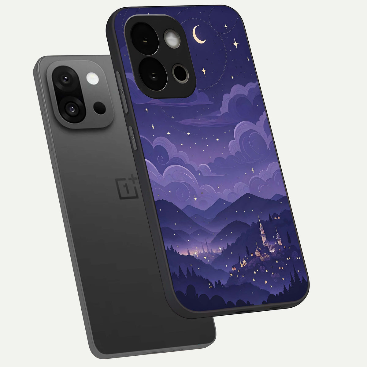  Minimal Night View phone case For OnePlus 13S showing premium glass back cover with detailed artwork