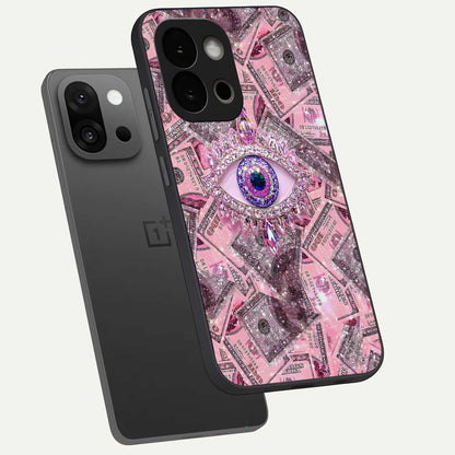 Money Eye Luxe phone case For OnePlus 13S showing premium glass back cover with detailed artwork