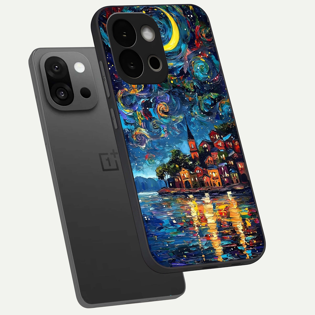  Moonlight Harbor Glow phone case For OnePlus 13S showing premium glass back cover with detailed artwork