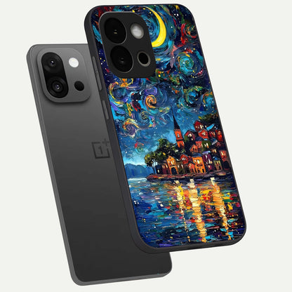  Moonlight Harbor Glow phone case For OnePlus 13S showing premium glass back cover with detailed artwork