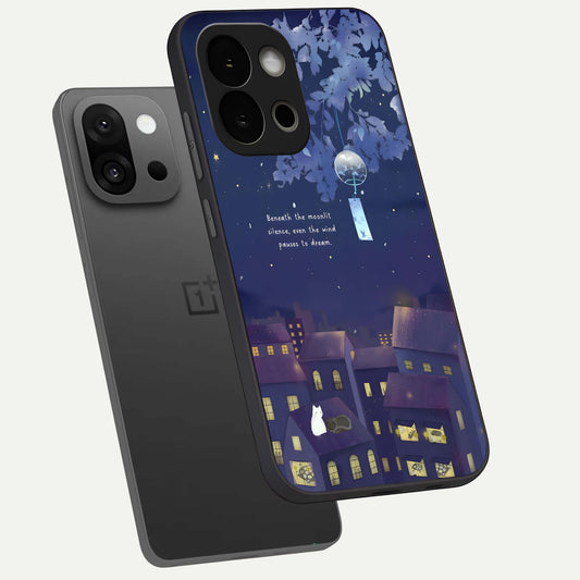  Moonlit Cat Silence phone case For OnePlus 13S showing premium glass back cover with detailed artwork