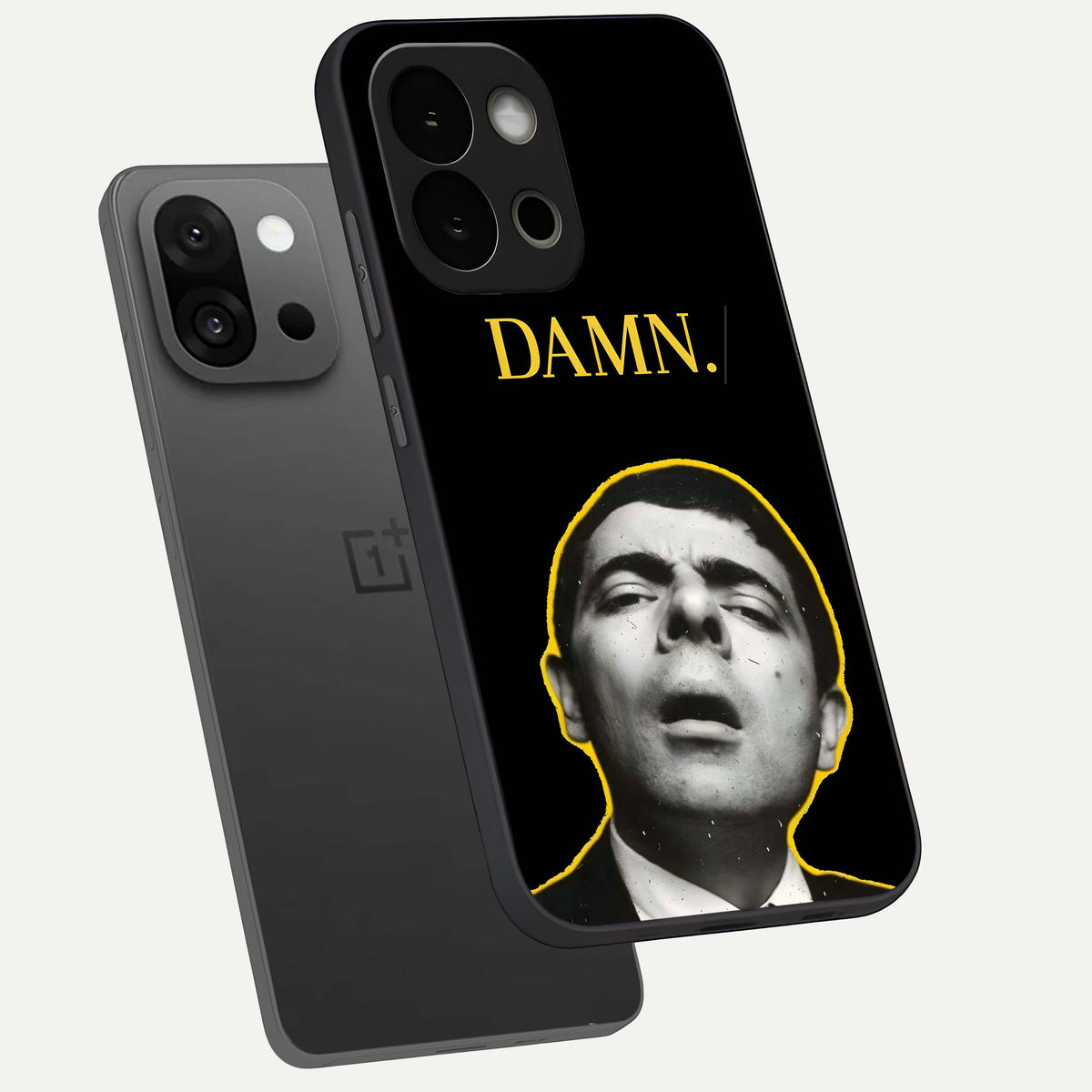  Mr Bean Damn phone case For OnePlus 13S showing premium glass back cover with detailed artwork