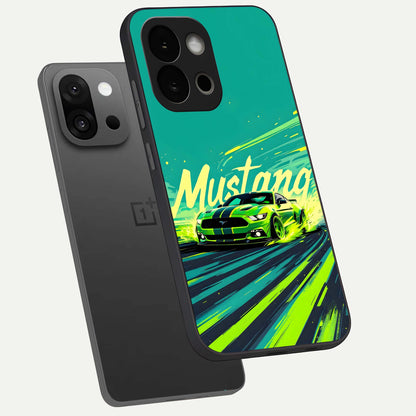 Mustang Bang phone case For OnePlus 13S showing premium glass back cover with detailed artwork