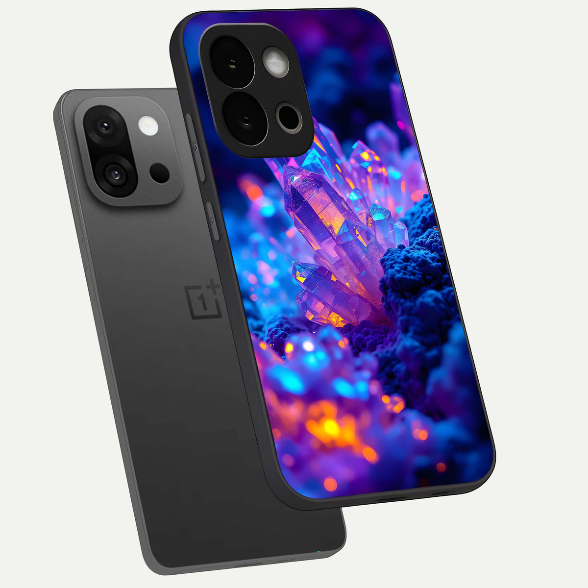  Neon Aura Shards phone case For OnePlus 13S showing premium glass back cover with detailed artwork