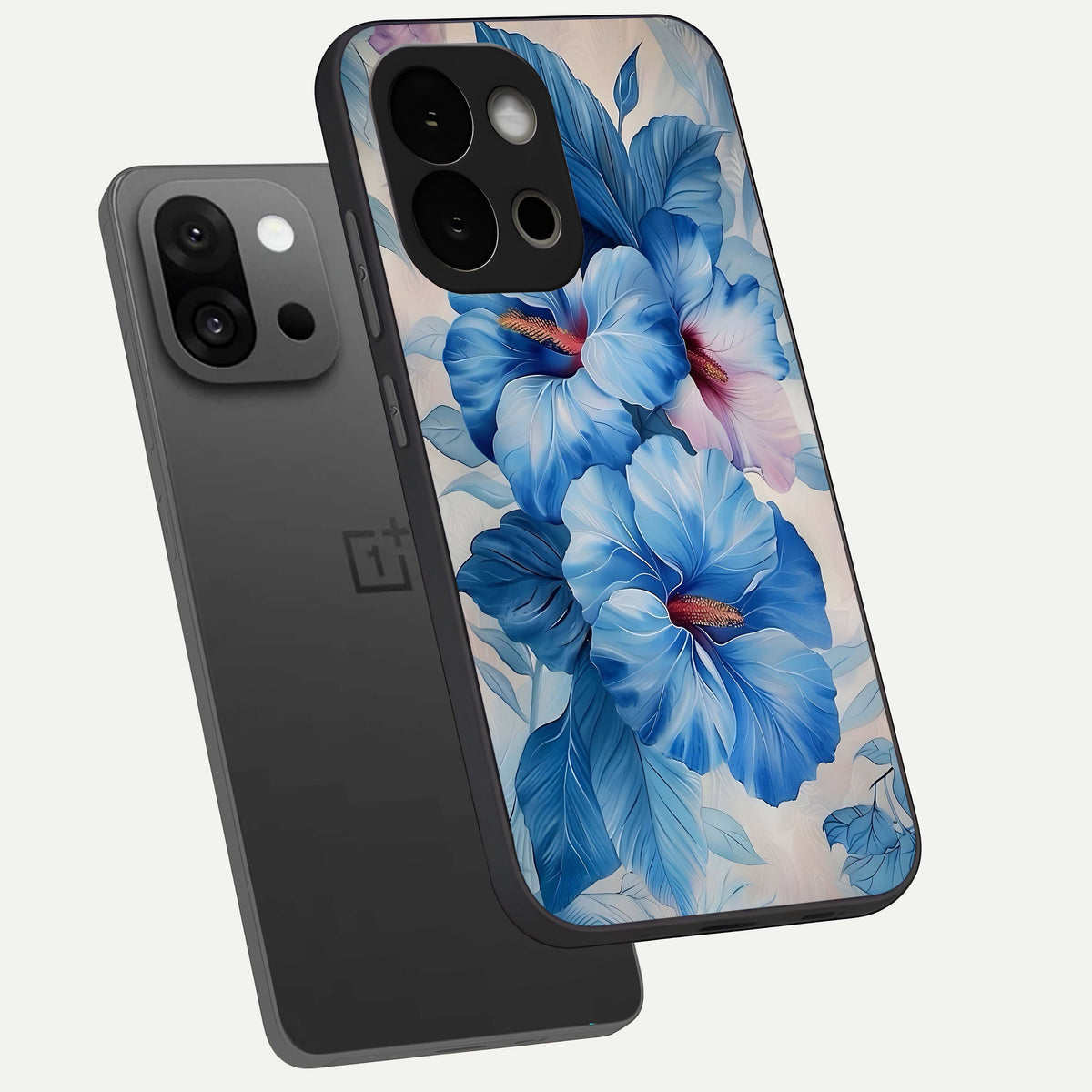  Ocean Hibiscus Grace phone case For OnePlus 13S showing premium glass back cover with detailed artwork